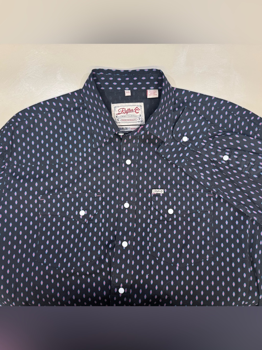 Rafter C Shirt Men XXL Black Geometric Western Pearl Snap Long Sleeve Cowboy